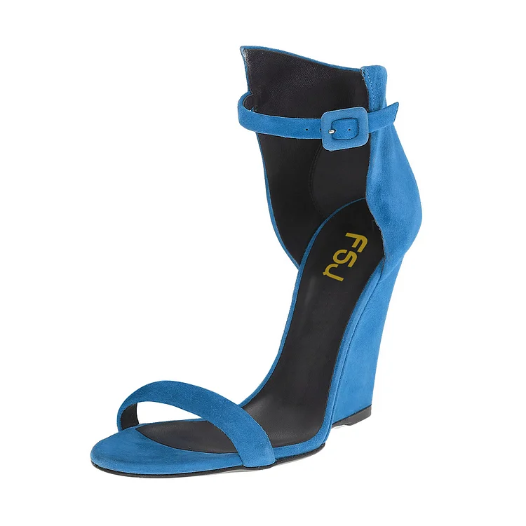 Cobalt Blue Shoes Open Toe Ankle Strap Wedge Sandals for Office Ladies |FSJ Shoes