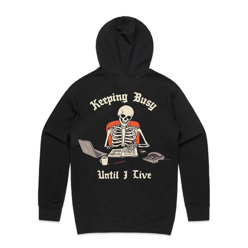 Skeleton Keeping Busy Printed Men's Casual Hoodie - Krazyskull