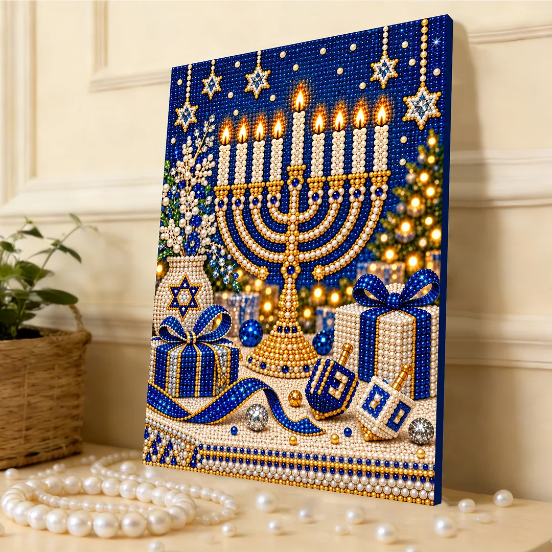 Framed Pearl Painting Kit DIY Hanukkah Menorah Bead Art 11.81x15.75in