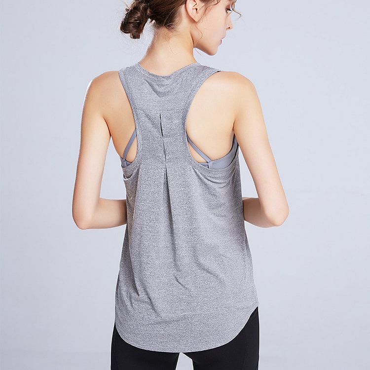 Thin I-shaped fitness vest women's outer wear sleeveless sports tops running quick-drying t-shirts loose yoga clothes blouses Rose Toy