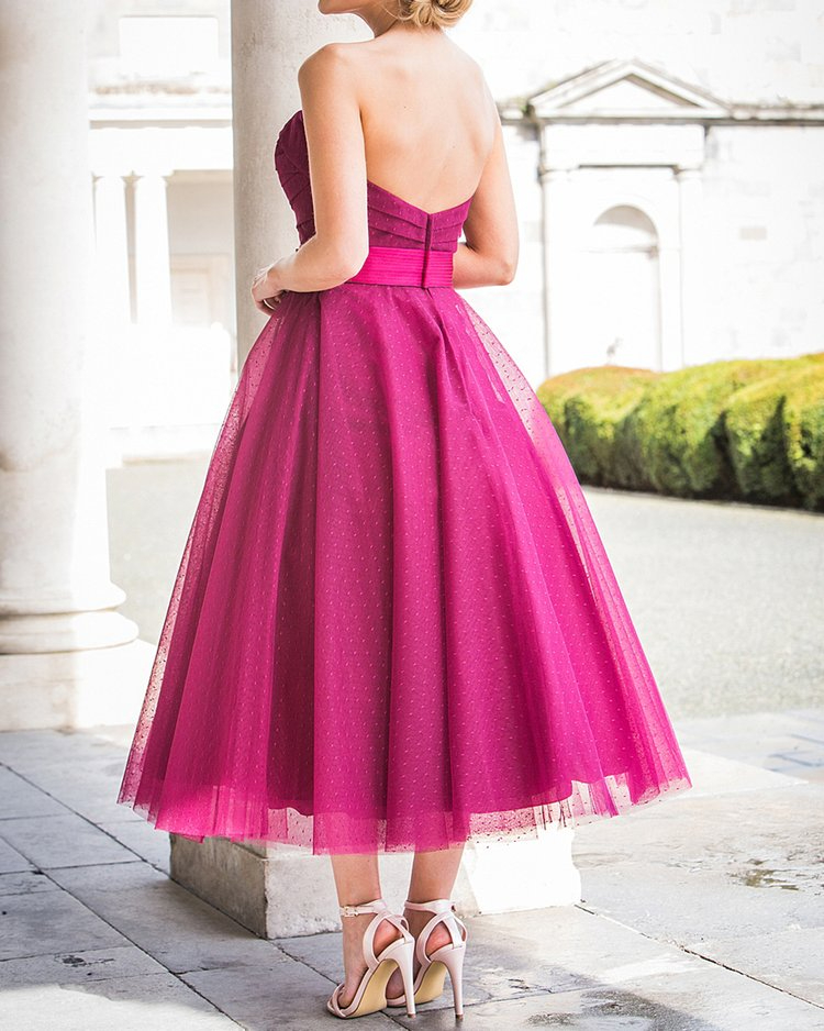 mesh top bridesmaid dress