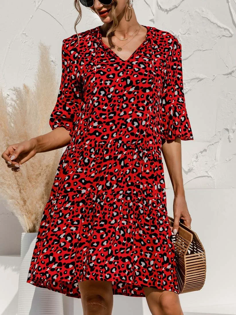 Women's V-neck Half Sleeve Short Sleeve Midi Dress
