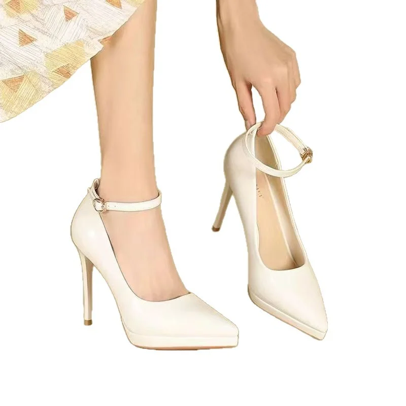 Breakj Breakj Patent Leather Buckle Super High Heel Sexy Name Waterproof Table High Heel Fine Temperament Working Shoes