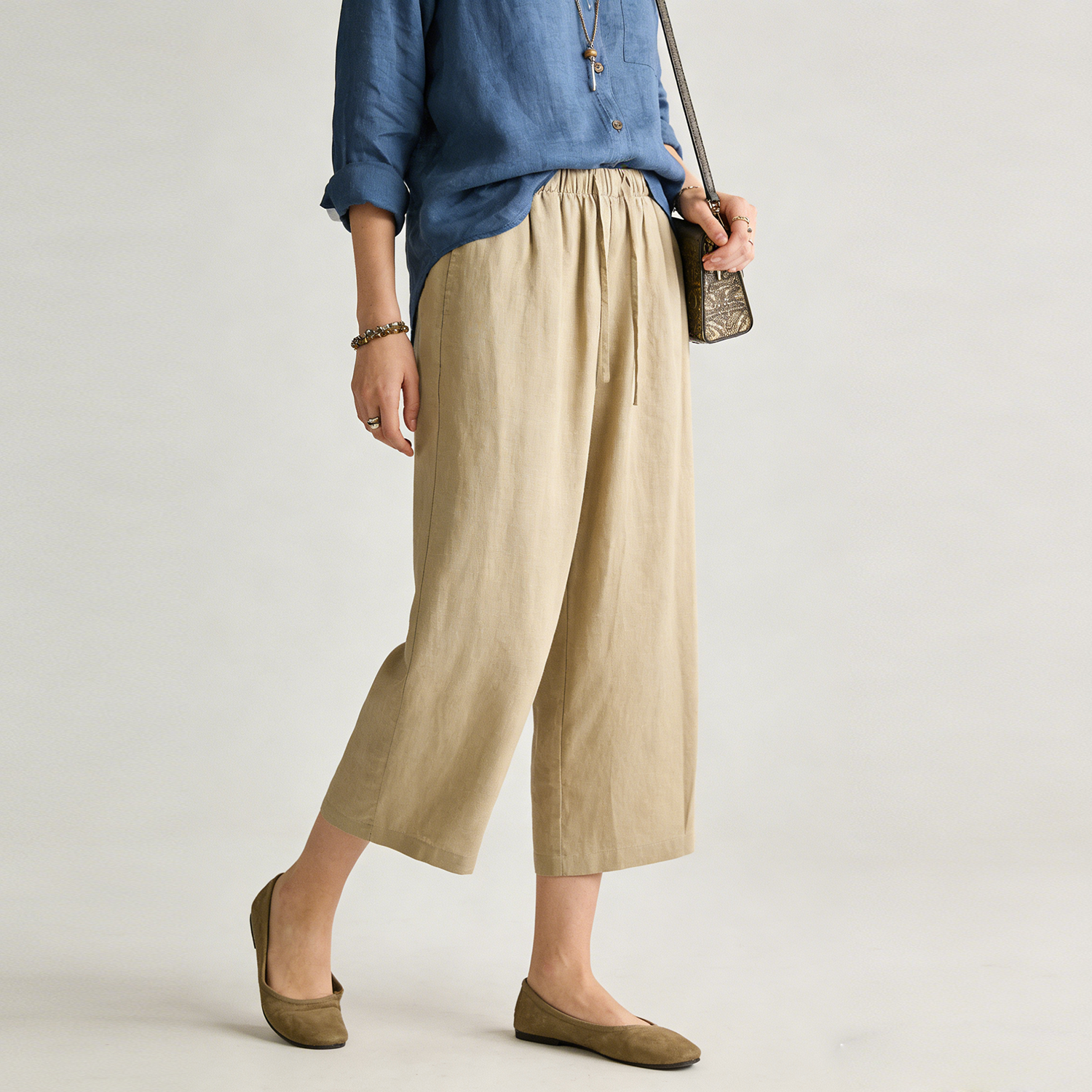 Linen Pants Women Cropped Wide Leg Length 100% Linen Trousers REAL SILK LIFE
