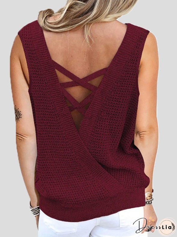 Women's Tank Tops Waffle Deep V-Neck Bare Back Tank Top