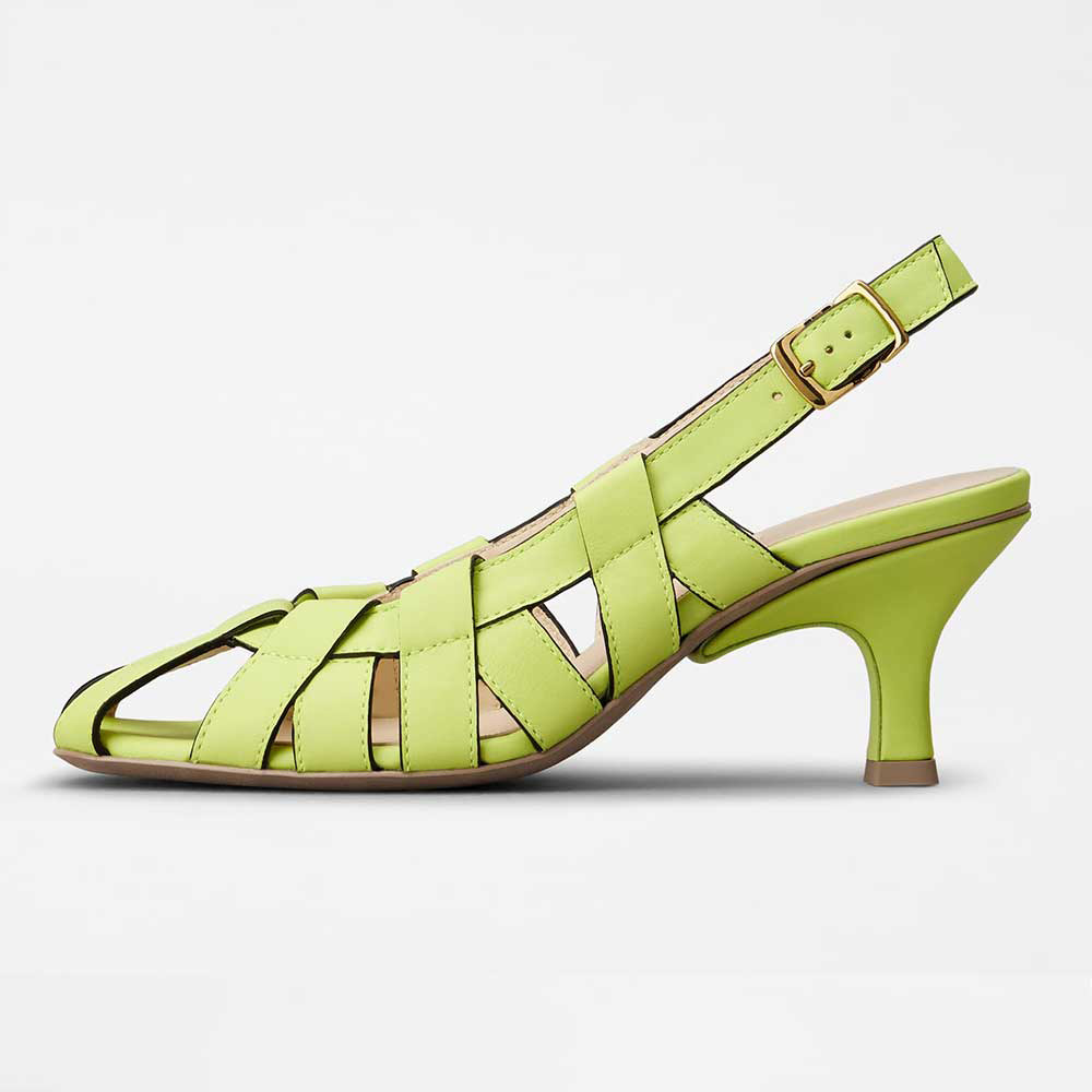 Vintage Green round-toe Cut-Out Slingback Pumps with Spool Heel Nicepairs