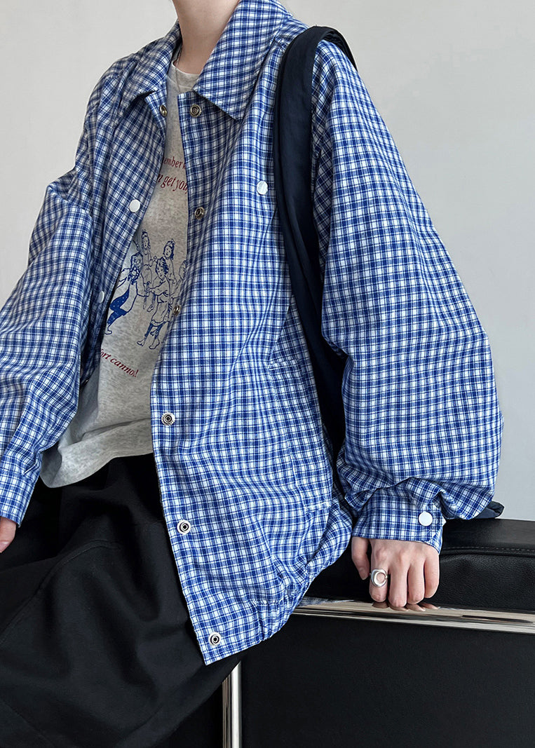 VCSHOES Loose Blue Peter Pan Collar Striped Button Shirt Fall