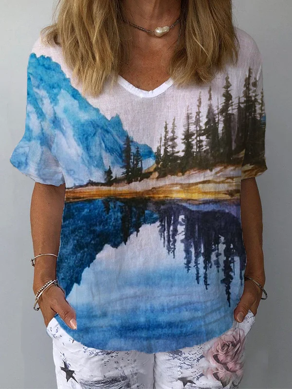 Forest Art Series V-Neck Casual Tee