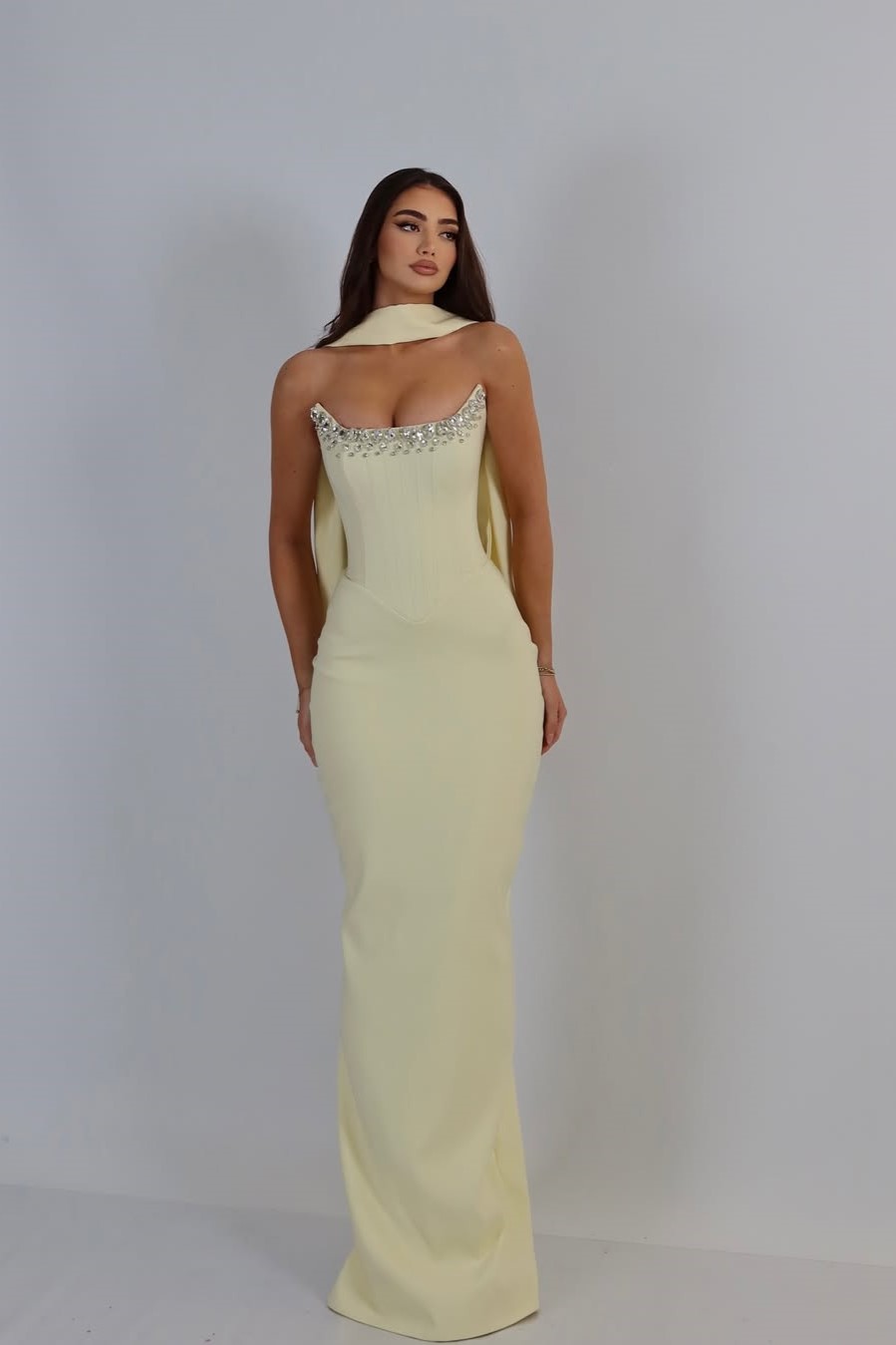 Oknass Scoop Neck Strapless Sleeveless Long Mermaid Prom Dress With Rhinestones