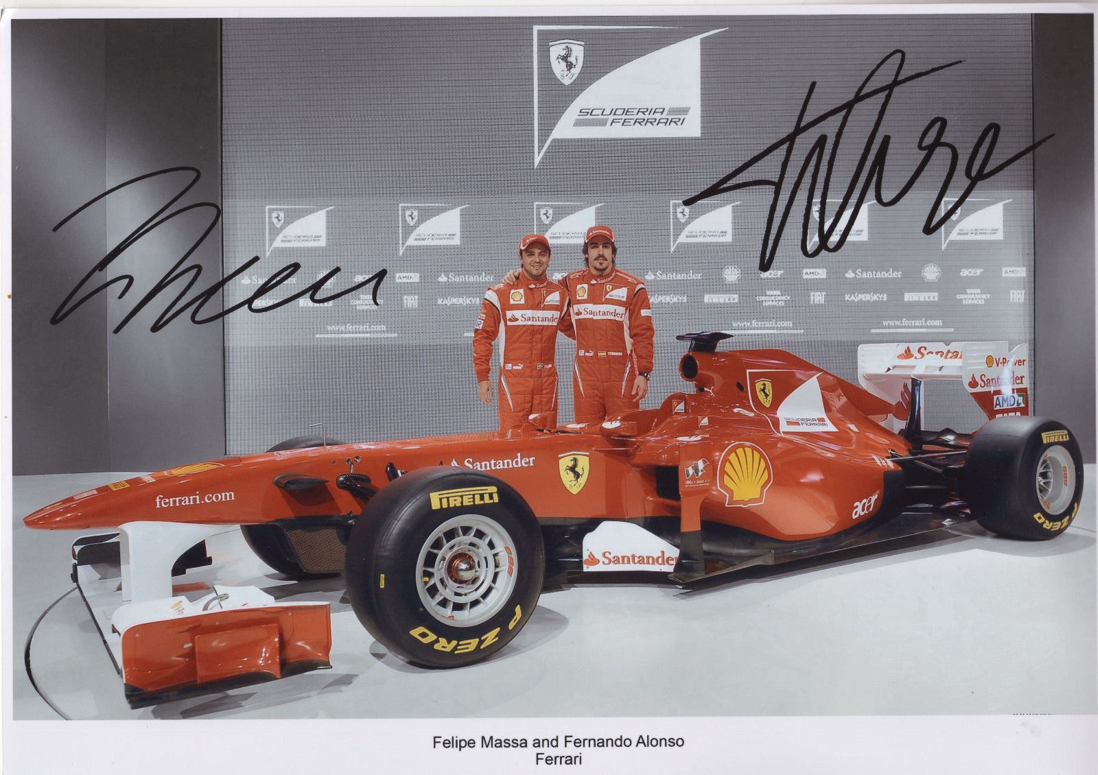 FELIPE MASA & FERNANDO ALONSO AUTOGRAPH SIGNED PP Photo Poster painting POSTER