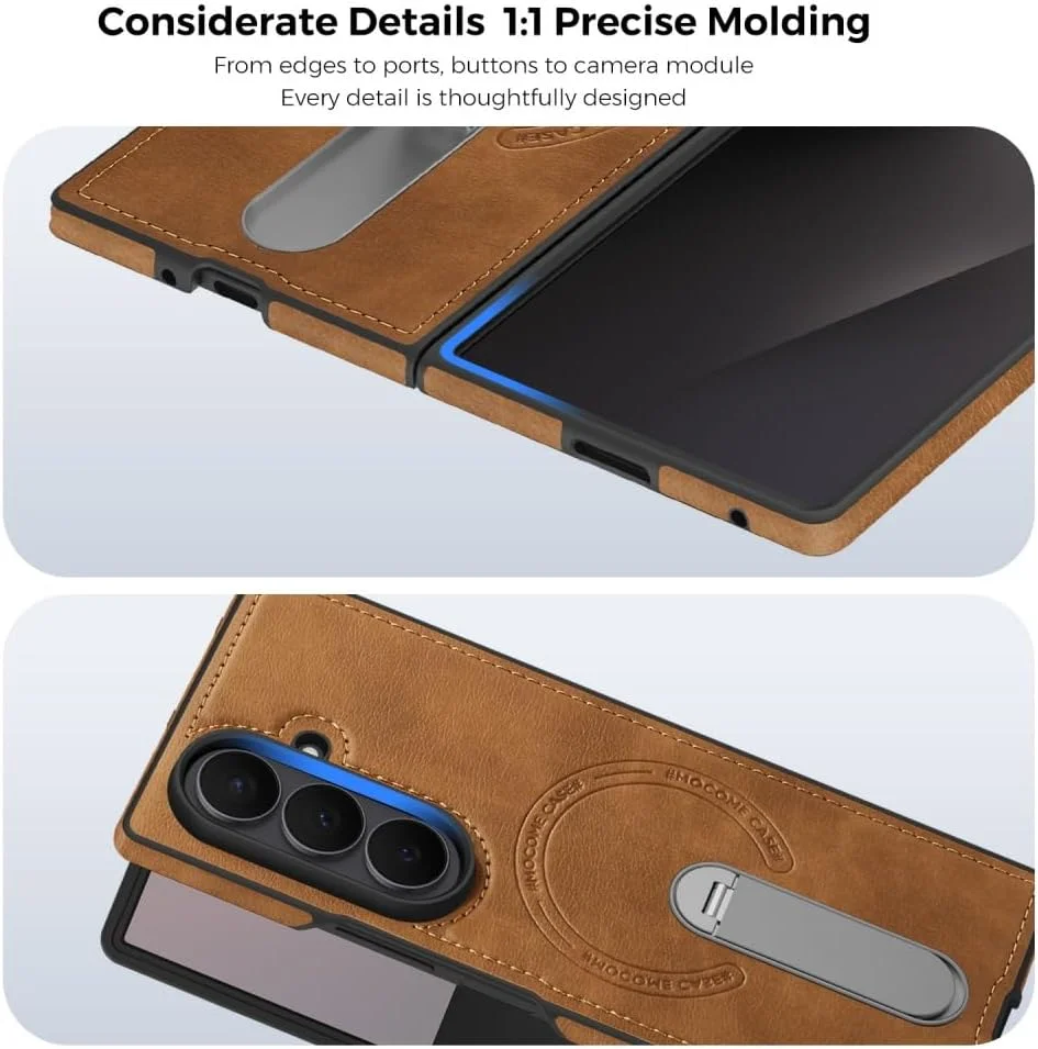 360 Rotae Kickstand Leather Case for Samsung Galaxy Z Fold 7 6 5 4 3 5G Magnetic Heavy Duty Cover, Military Shockproof Cases 