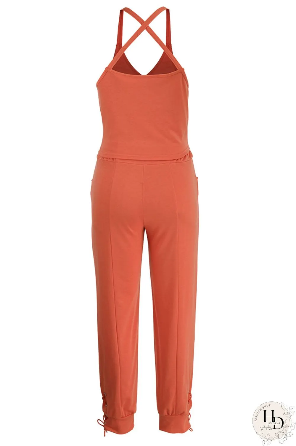 Red Casual Solid Split Joint Spaghetti Strap Sleeveless Two Pieces