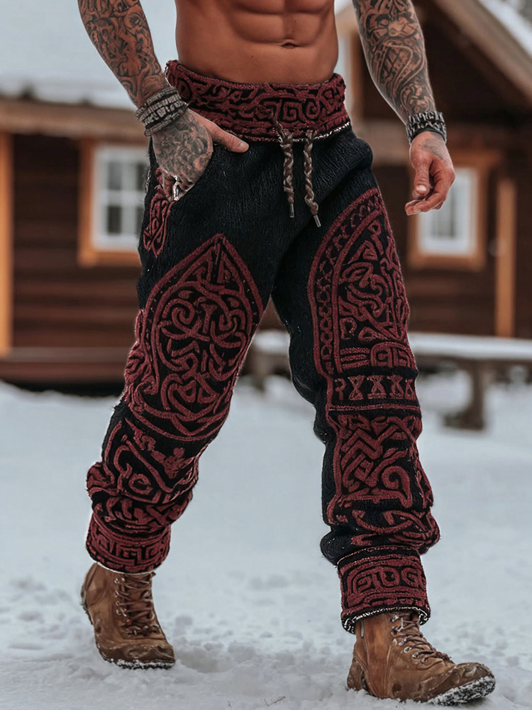 Men's Viking Tribal Celtic Geometry Pattern Art Cozy Knit Pants  artssus