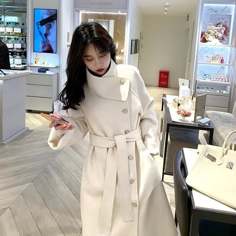 Office Lady Autumn And Winter Versatile New Coat Loose Medium And Long 2021 Coat Women's Temperament Thin Fashion Tweed Korean