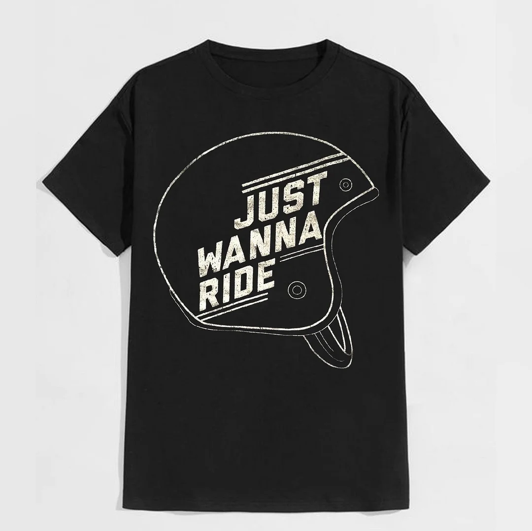 JUST WANNA RIDE Helmet Black Print T-shirt