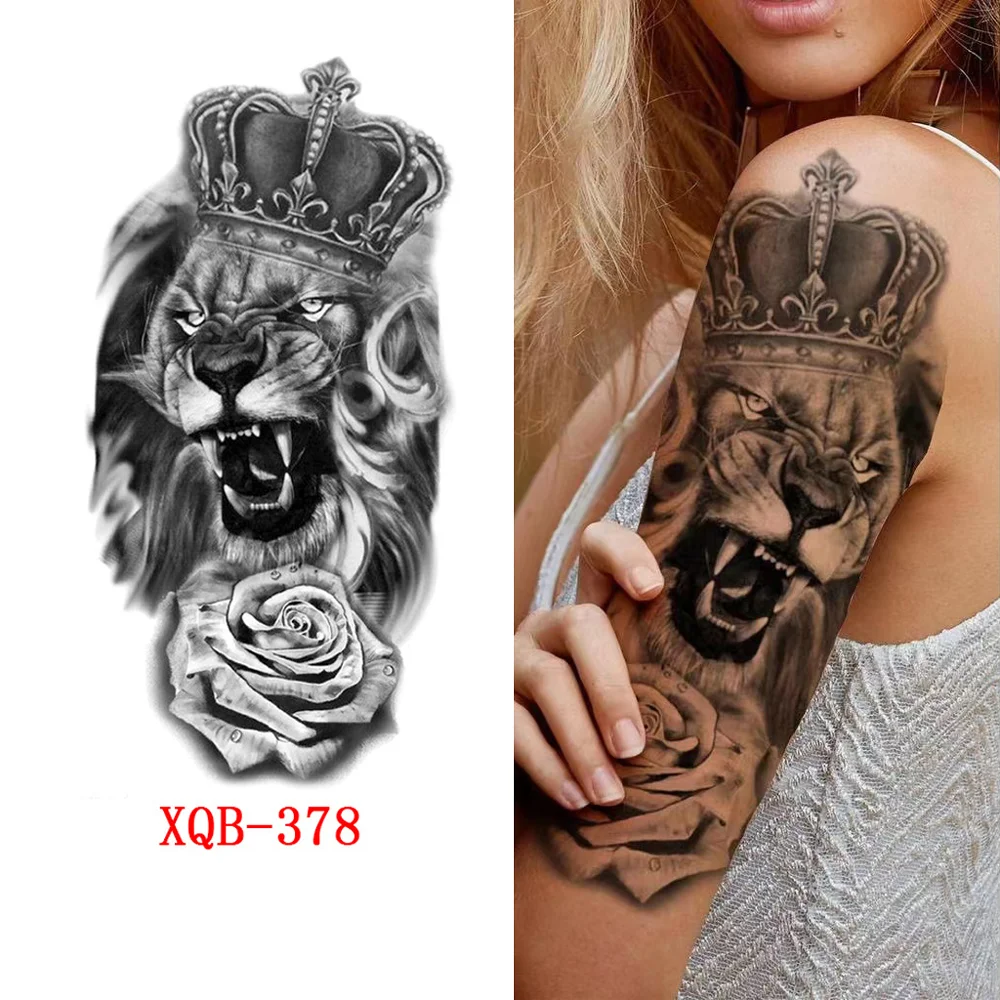 Sdrawing Forest Tattoo Sticker for Men Women Tiger Wolf Death Skull Temporary Tattoo Fake Henna Skeleton King Animal Tatoo Pattern