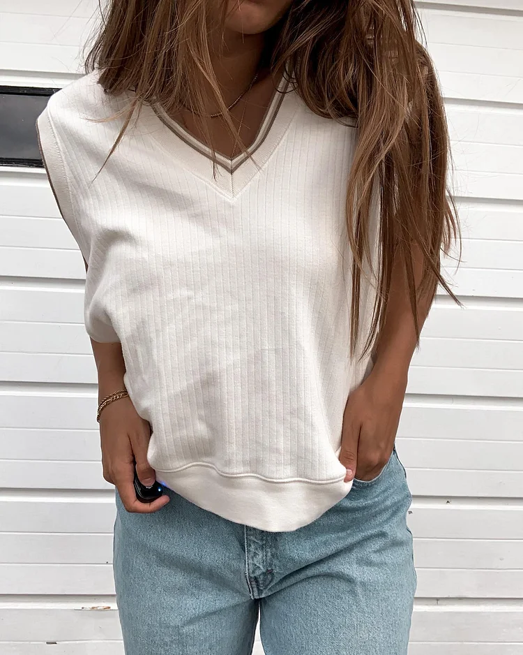 Sleeveless Patchwork V-neck Vest Top