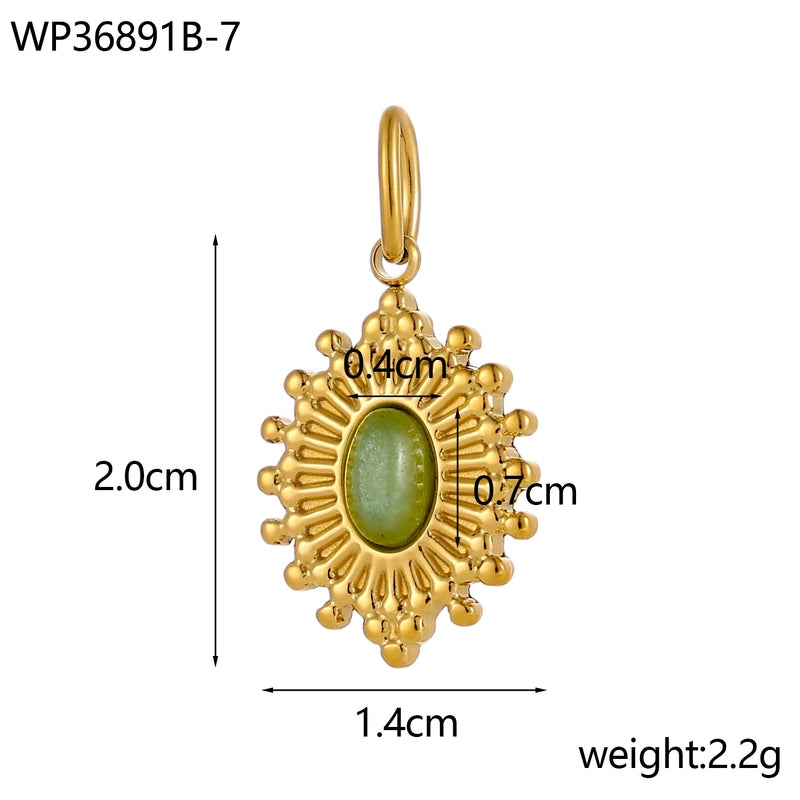 1 Piece 14 * 20mm 304 Stainless Steel Natural Stone Oval Pendant Jewelry Accessories