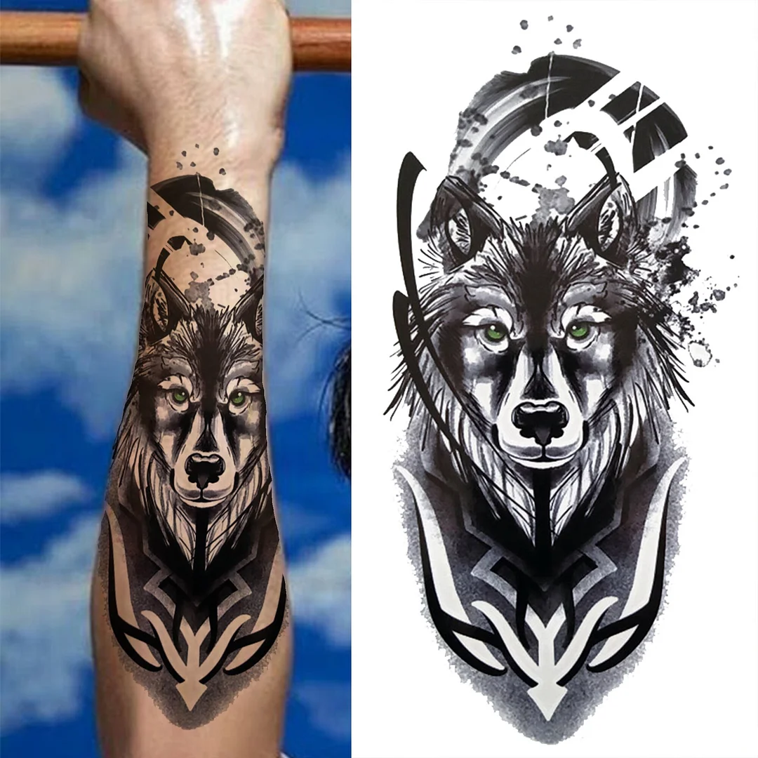 Sdrawing Lion Temporary Tattoo For Women Men Adult Skull Tiger Wolf Forest Tattoo Sticker Black Fake Realistic Demon Tatoos Forearm