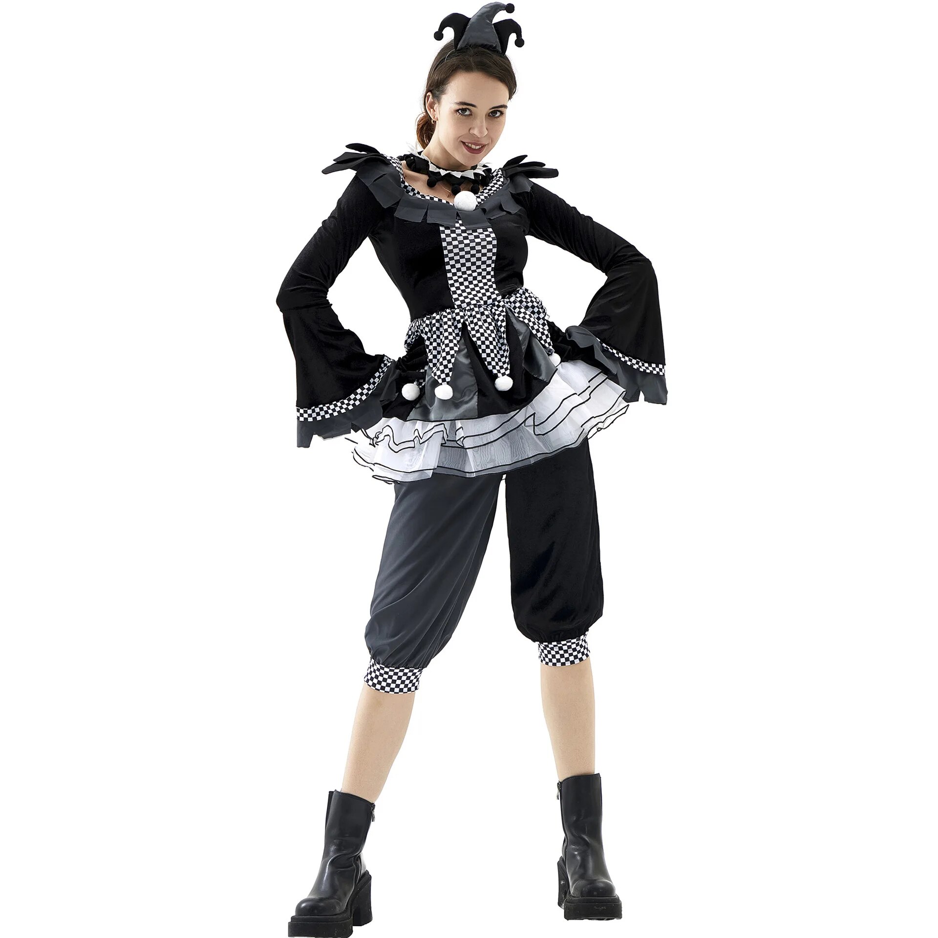 [Wetrose] In Stock Black Clown Cosplay Costume Gothic Joker Droll Man Woman Couple Outfit Circus Halloween Full Set