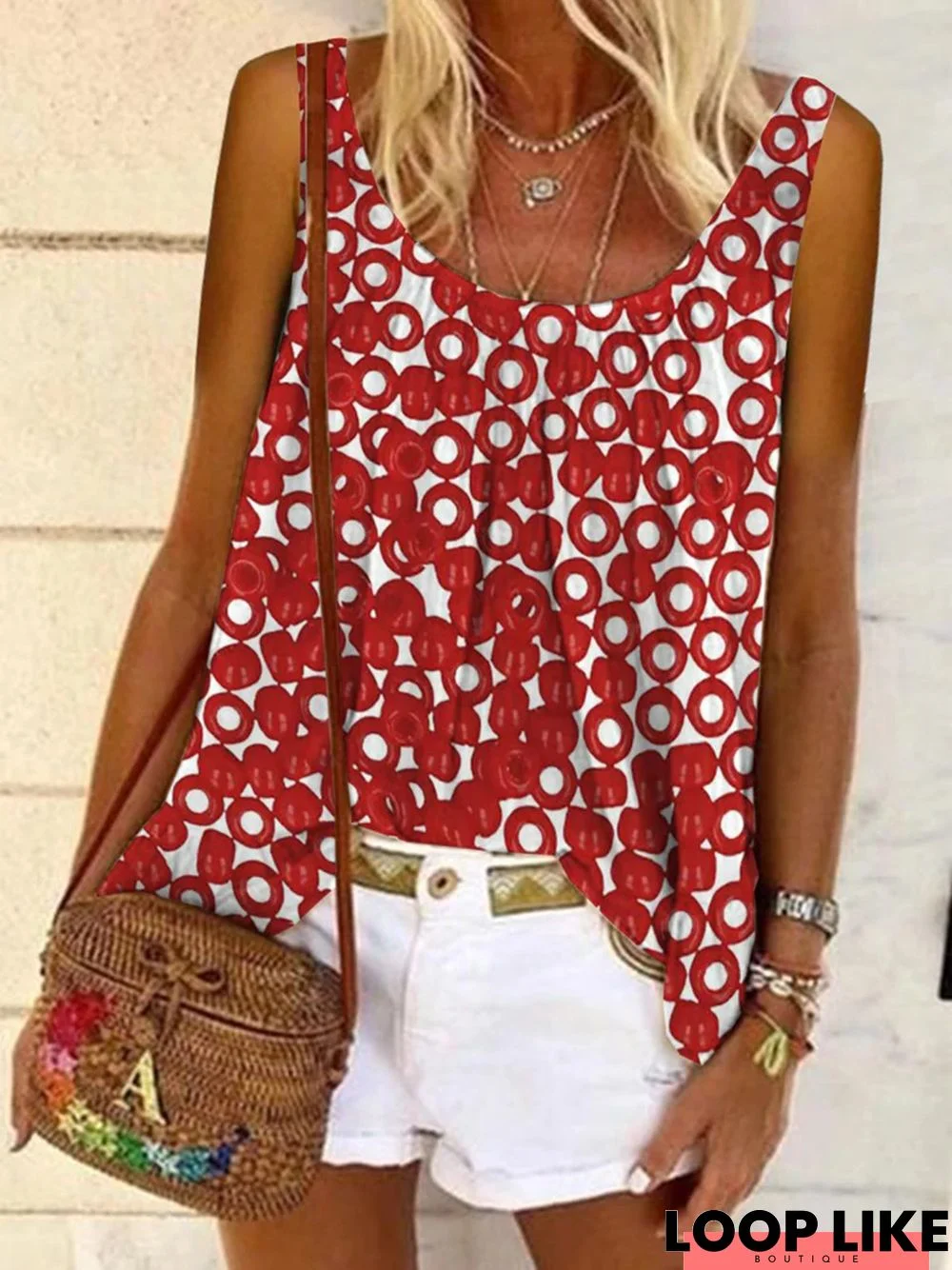 Polka Dots Casual Vacation Loosen Tunic Tank & Cami