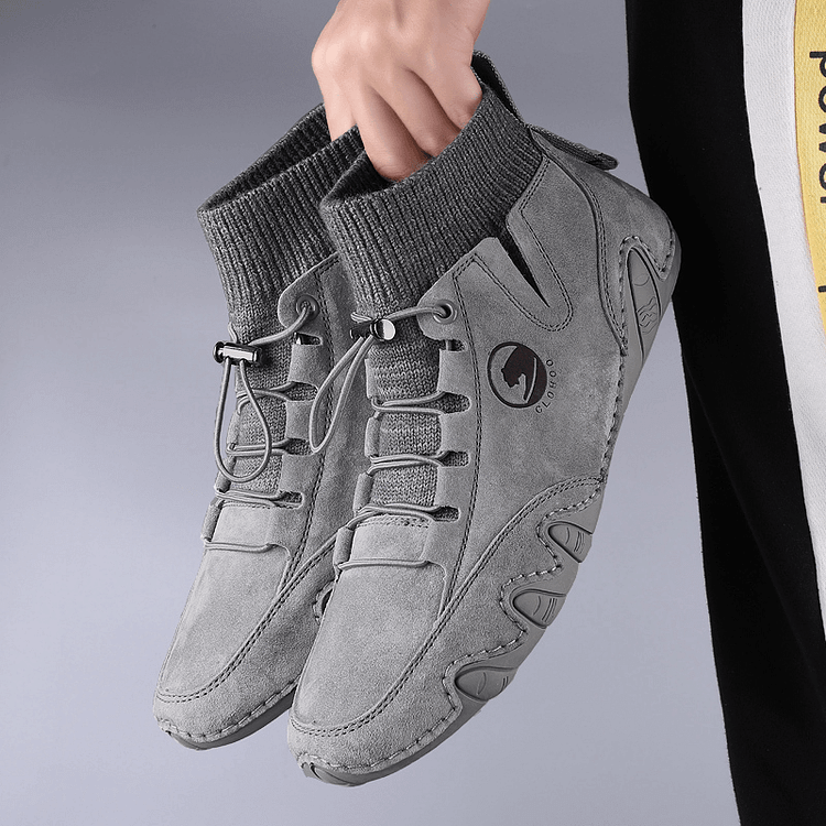 Kanyap-Men Pigskin Leather Soft Non  Handmade Stitching Knitted Sock Ankle Boots