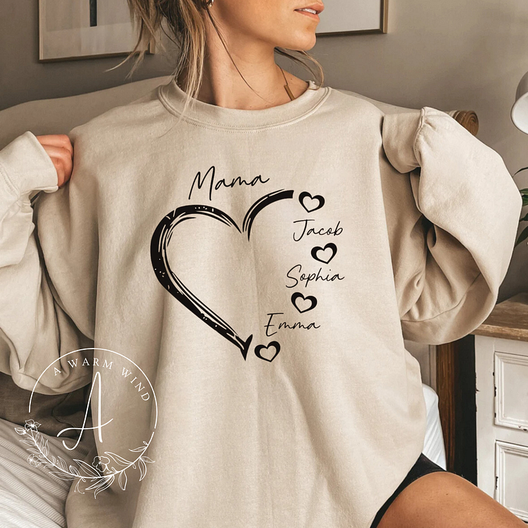 Mama Heart Sweatshirt,Personalized Mother's Day Gift