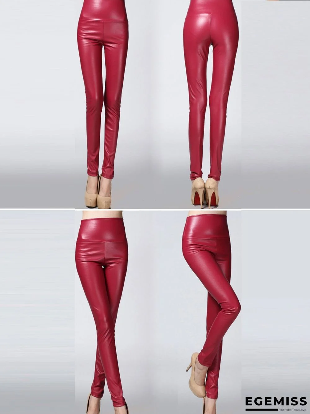 Plus size color elastic pu thick leggings leather Leggings | EGEMISS