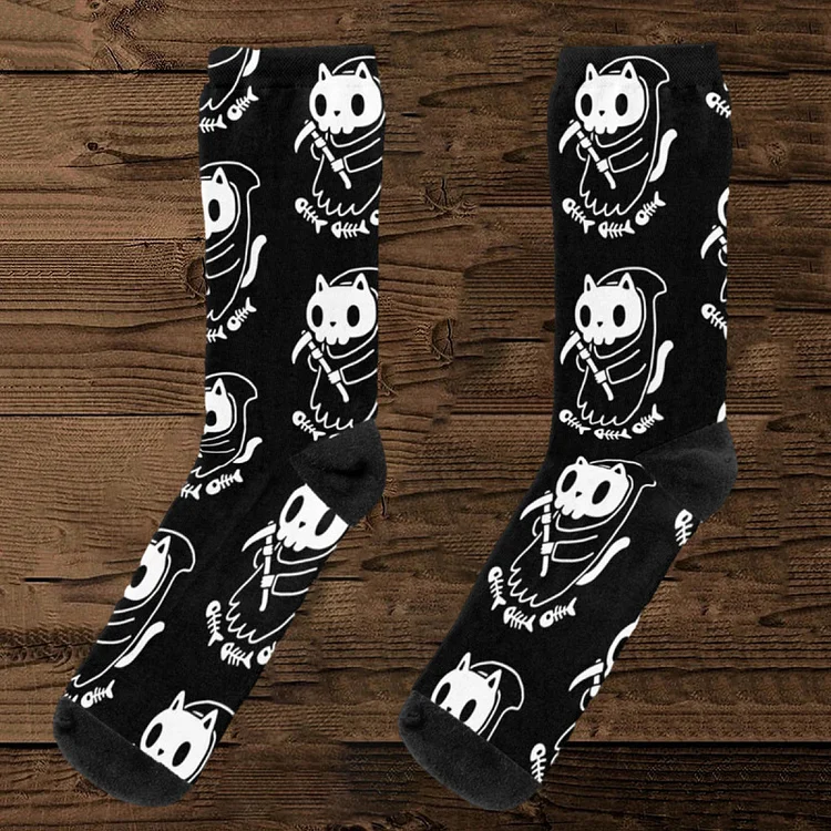 Punk skull print patchwork socks
