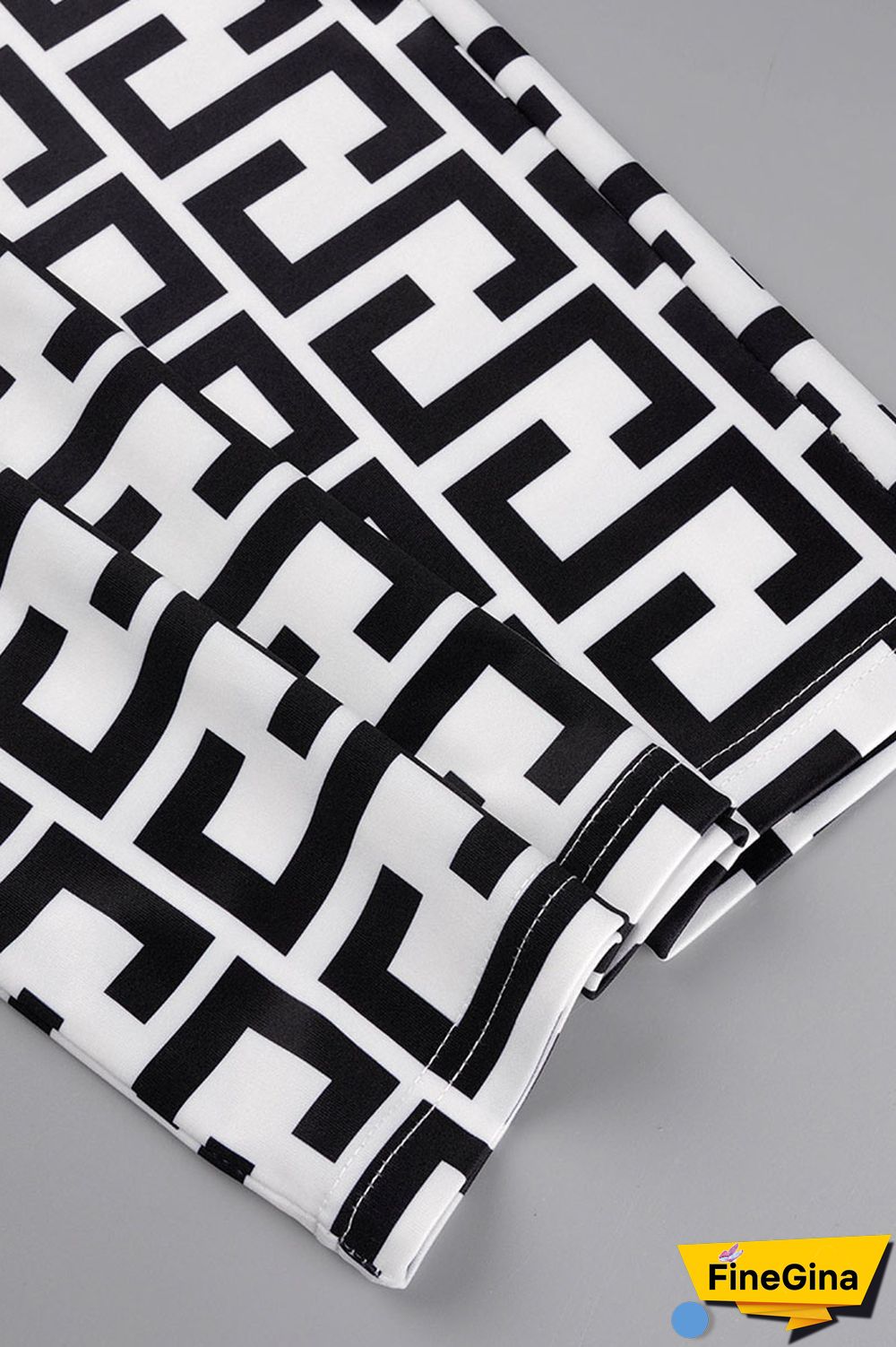 Black White Casual Print Bandage Patchwork Plus Size Two Pieces