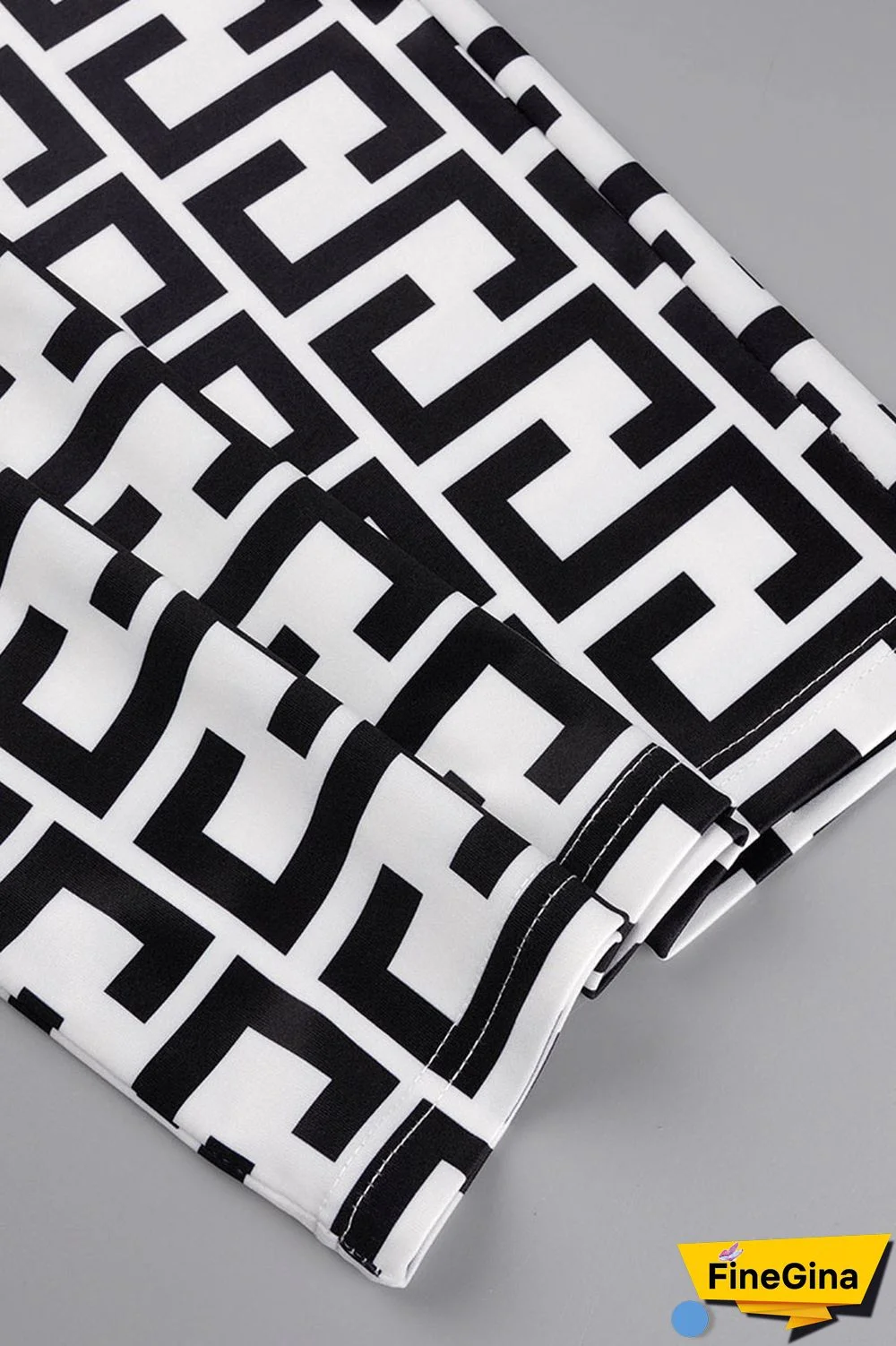 Black White Casual Print Bandage Patchwork Plus Size Two Pieces