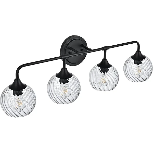15 Inch 2 Light Bathroom Wall Lights with Blue Striped Swirl Glass Shade, Black Bathroom Lights Over Mirror Vanity Lighting Fixtures Wall Lamp for Bathroom, Living Room, Hallway Blue-Black 2 Lights