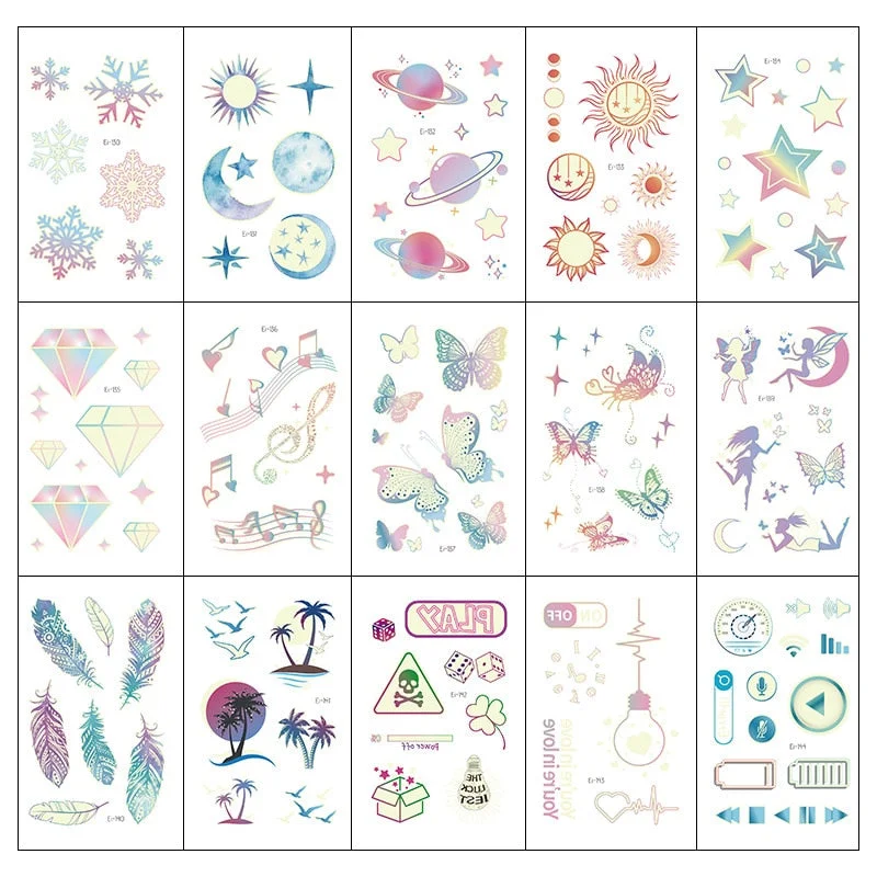 Night Luminous Tattoo Butterfly Starry Star Universe for Kids Fake Tattoo Glowing In Dark Waterproof Temporary Tattoo Stickers