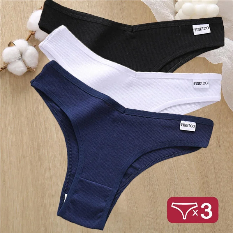 3PCS/Set Cotton Panties Lingerie Women Underwear Sexy Briefs Female Underpants Pantys Thong Panties Bikini Solid Color Tangas