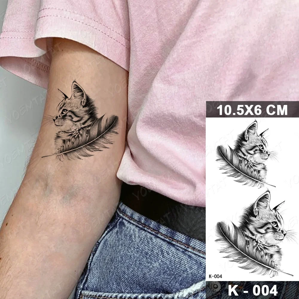 Waterproof Temporary Tattoo Sticker Small Cat Feather Wolf Flash Tatoo Panda Dog Deer Wrist Fake Tatto For Body Art Women Men