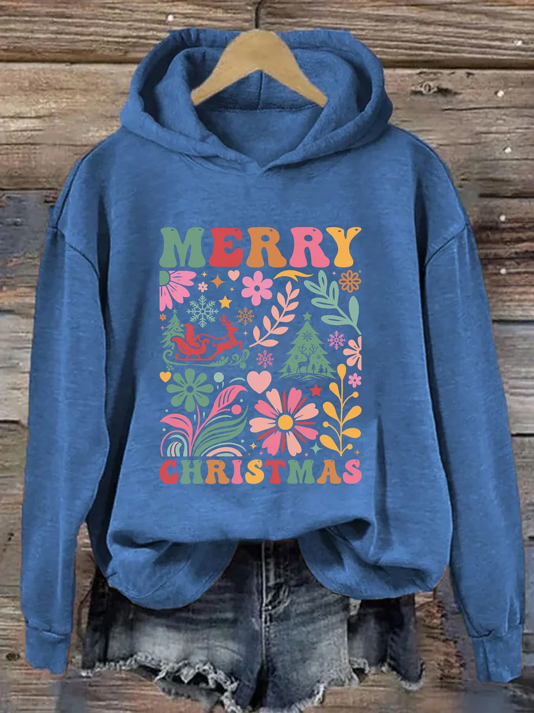 Merry Christmas Boho Flowers Hoodie
