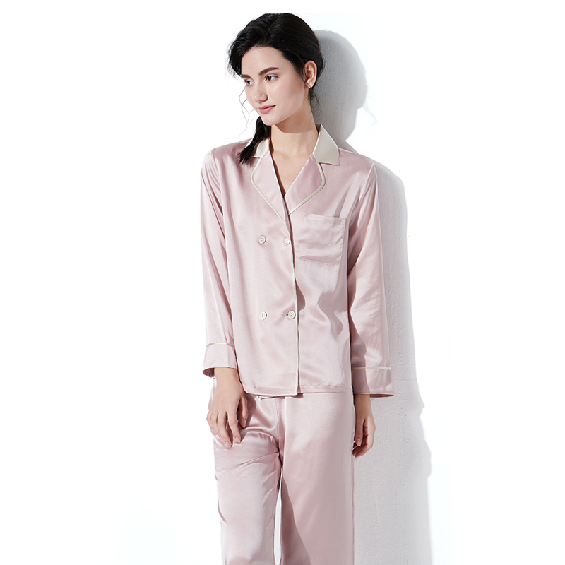 Monogrammed 22 Momme Lapel Collar Double-breasted Silk Pajamas REAL SILK LIFE