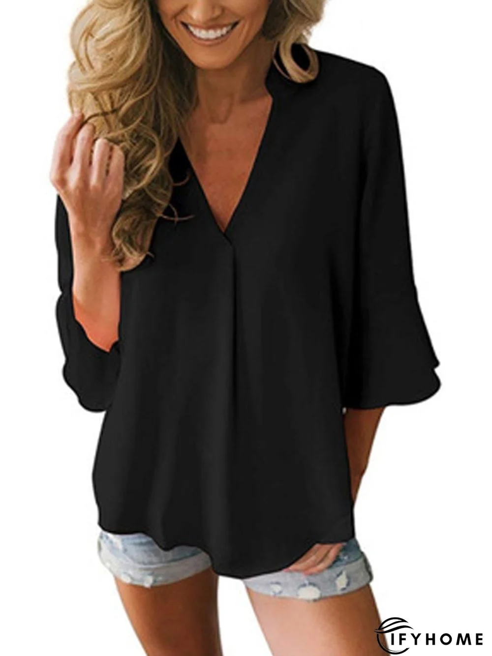 Women 3/4 Sleeve Summer Casual V-neck Tunic Top | IFYHOME