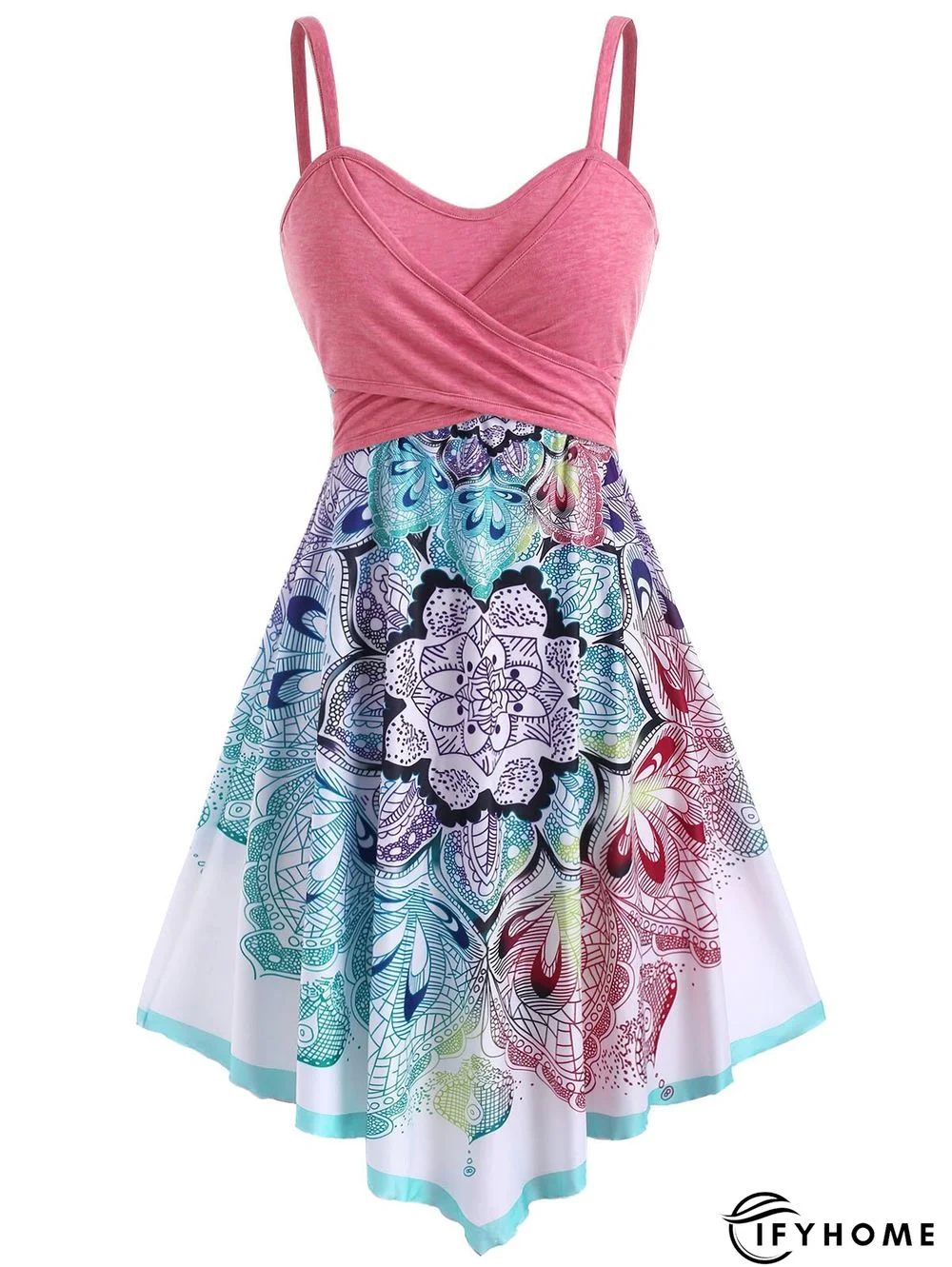 Plus Size Bohemian Dress Women Casual Flower Crossover Sleeveless Dress Spaghetti Strap Holiday Beach Dress Vestidos | IFYHOME