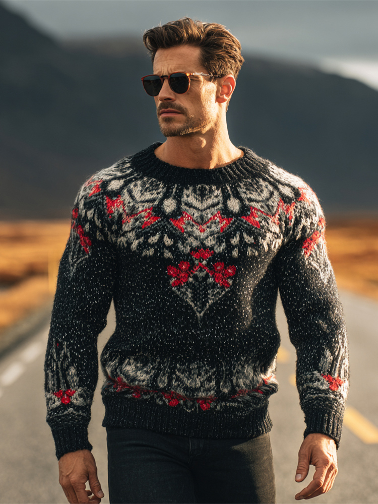 Christmas Holly Leaf Pattern Men's Icelandic Sweater elevenforest