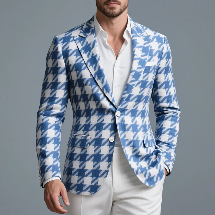 Okaywear Two Button Long Sleeve Peaked Lapel Houndstooth Blazer Okaywear