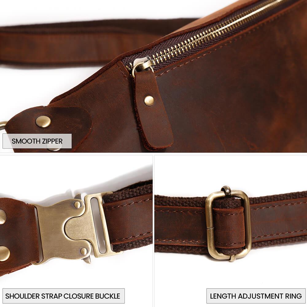 Luxury Crazy Horse Leather Chest Bag Fanny Pack Mens Waist Bag Custom Logo Male Waist Pack For Phone Pouch Outtoor Sport Bum Bag