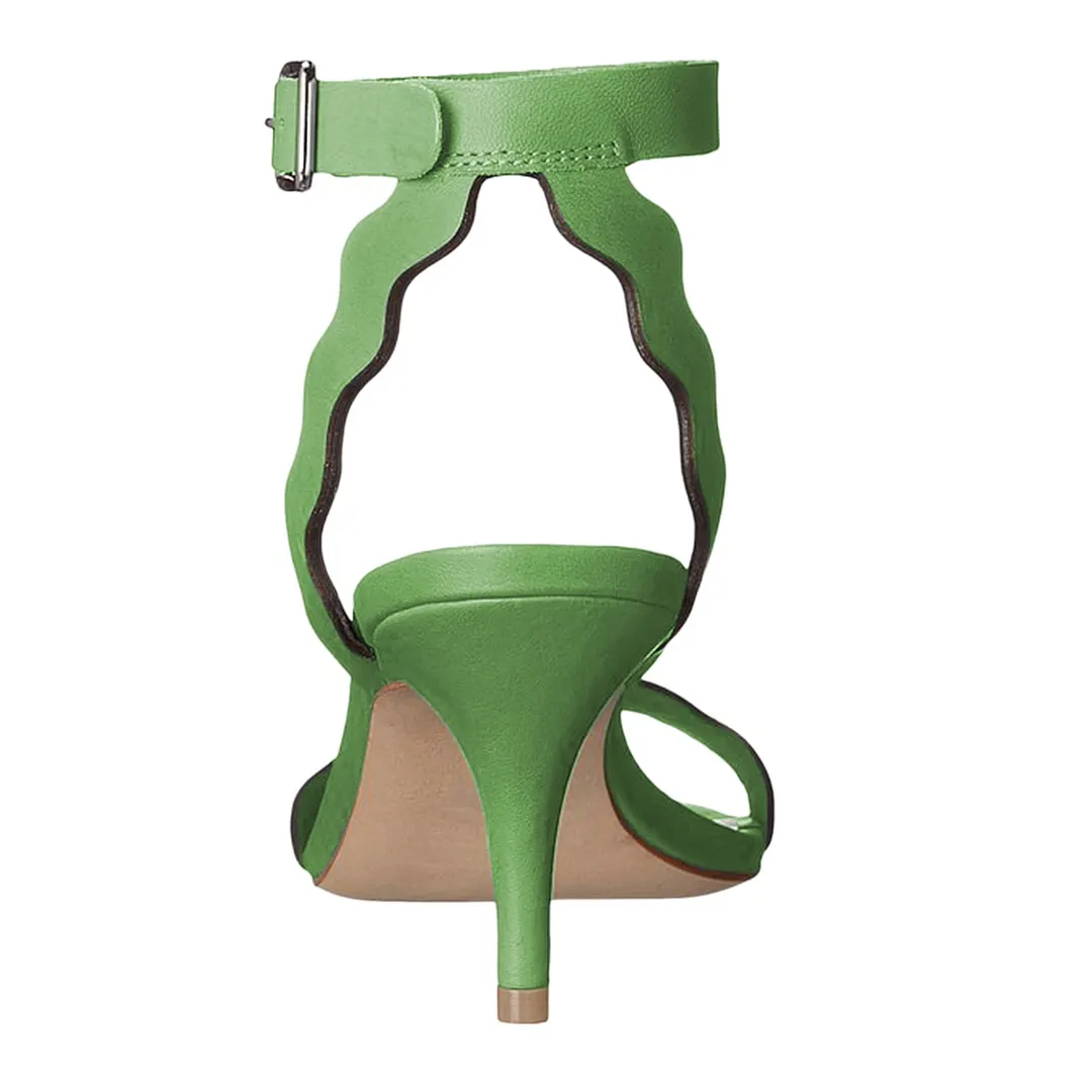 Green Open Round Toe Ripple Strappy Stiletto Heeled Sandals