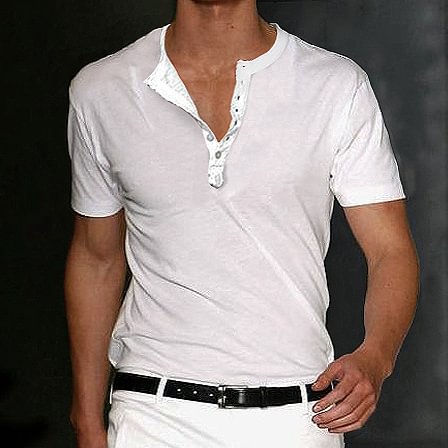 Men's Solid Color Basic Henley Collar Breathable Cotton T-Shirt