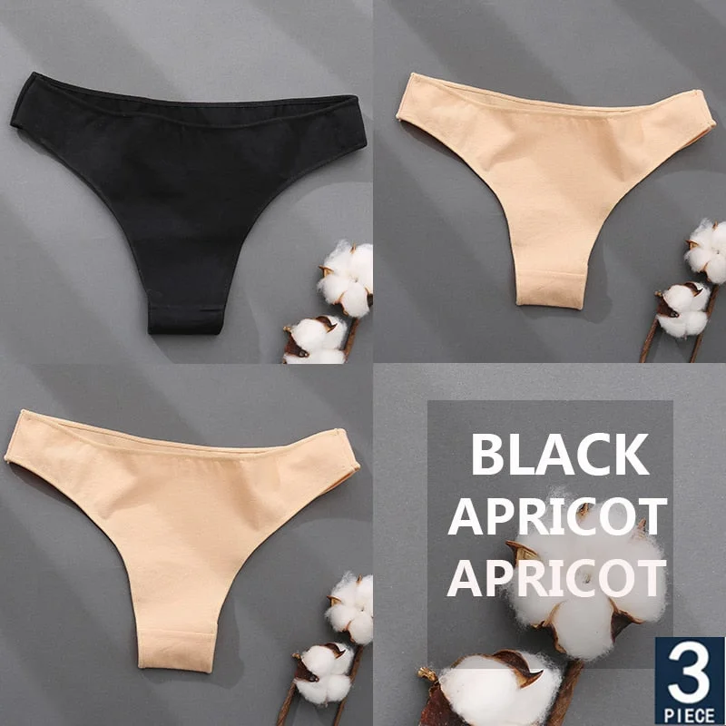 FINETOO 3PCS/Set Cotton Thong Women's Underwear M-XXL Woman Bikini Underpants Femme 7 Colors Breathable Girls Lingerie Panties