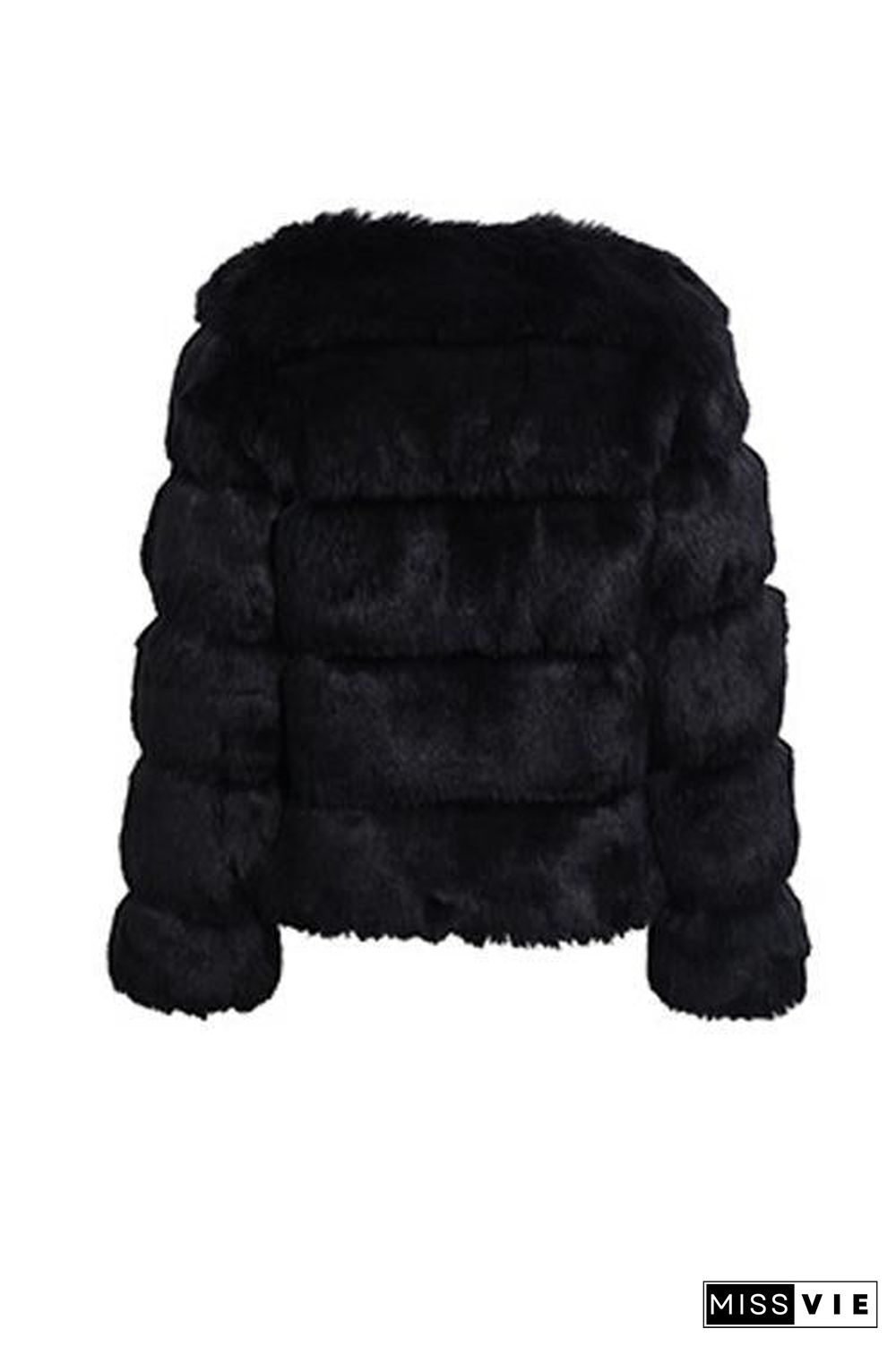 Layer O Neck Faux Fur Coat