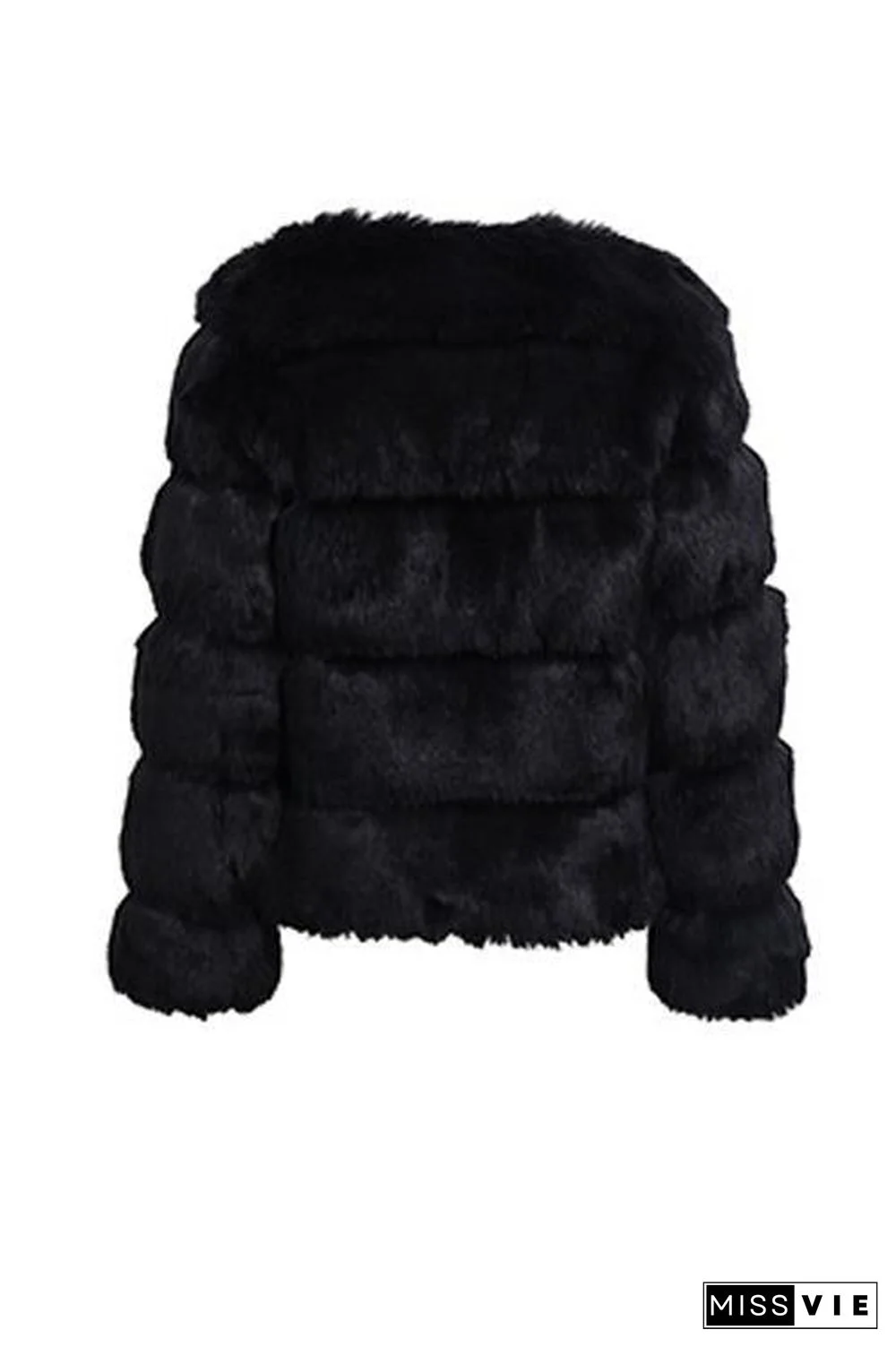 Layer O Neck Faux Fur Coat