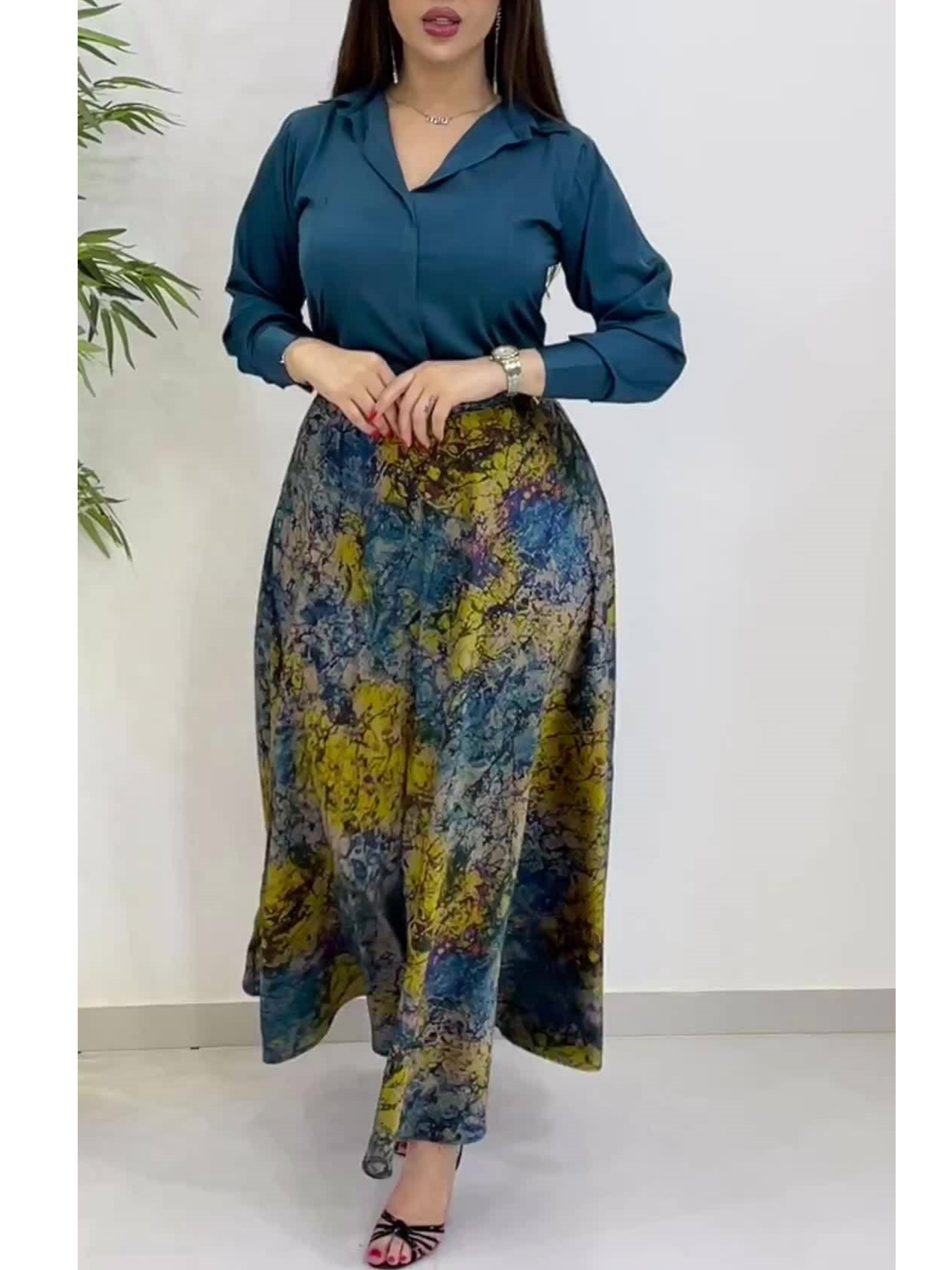 Fashion Satin Suit Solid Color Printed Skirt | Oxredo Shop Ramadan Sale