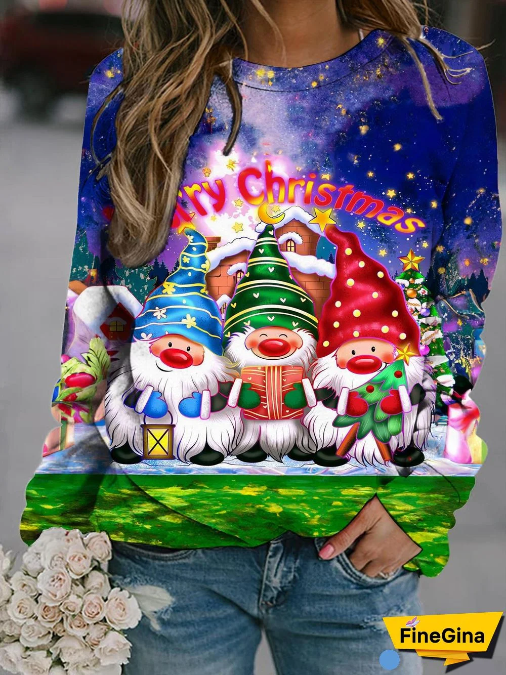 Christmas Gifts Gnomes Long Sleeve Casual Top