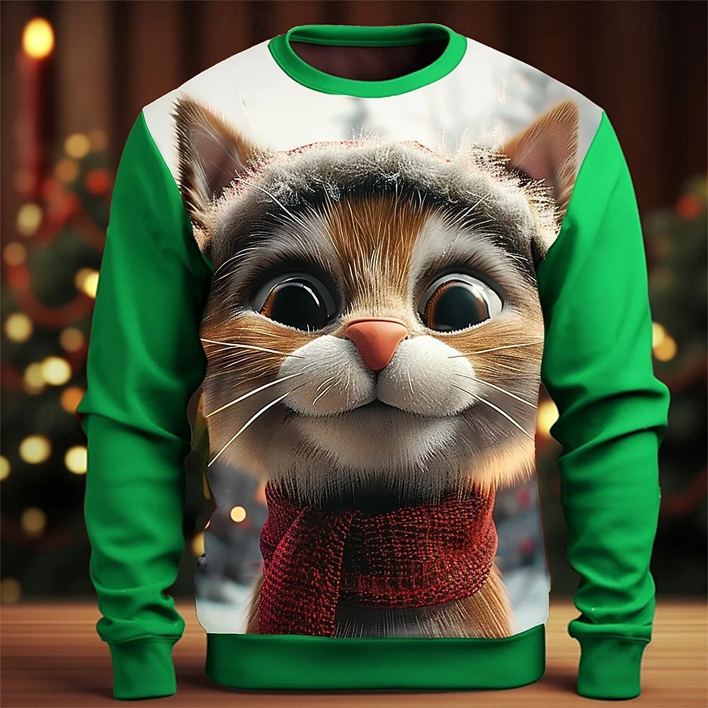 3D Print Scarf Cat Christmas Ugly Sweatshirt-inspireuse